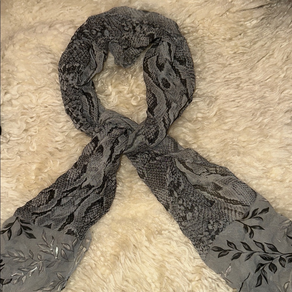 Gray Snake Print Scarf 100% Pure Silk
